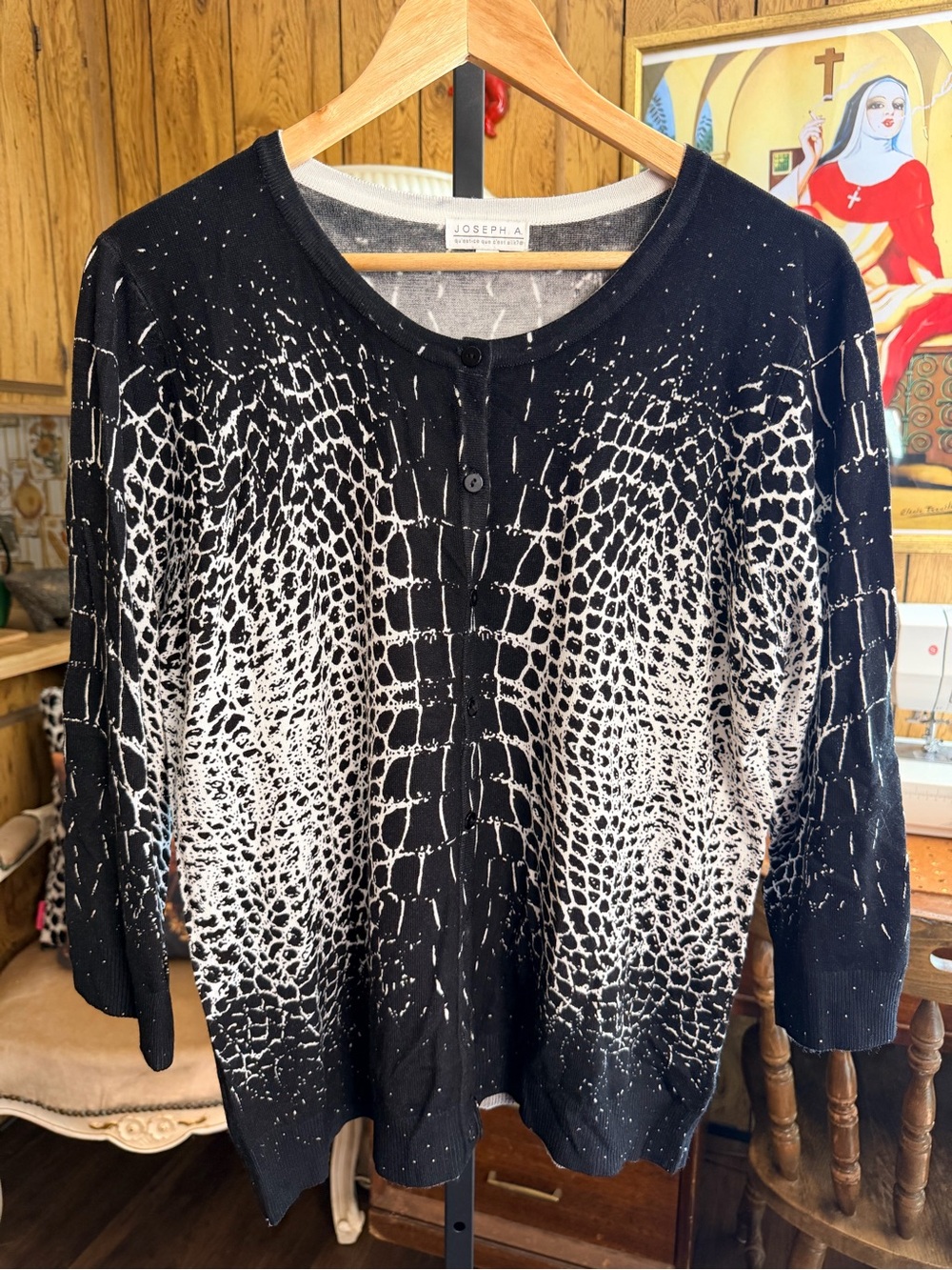 Vintage Joseph Abstract Animal Print Knit Cardigan Sweater